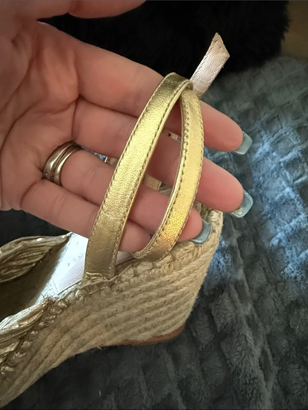 Loeffler Randall Metallic Gold Espadrille Wedge Sandals with Bow